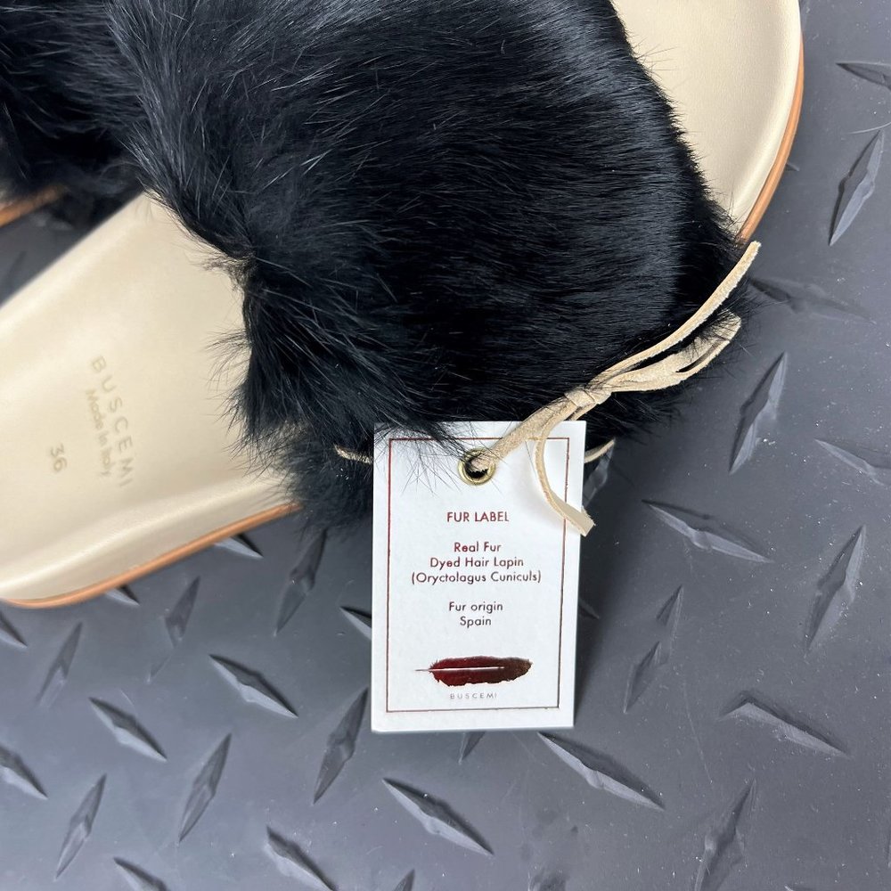 Buscemi Slide Fur Clot Black Leather Slippers US 8 EU 38 - Picture 5 of 6
